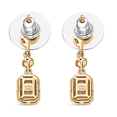 Radiant Cut AAA Turkizite and Multi Gemstone Dangling Earrings in Vermeil Yellow Gold Over Sterling Silver 1.90 ctw
