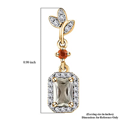 Radiant Cut AAA Turkizite and Multi Gemstone Dangling Earrings in Vermeil Yellow Gold Over Sterling Silver 1.90 ctw