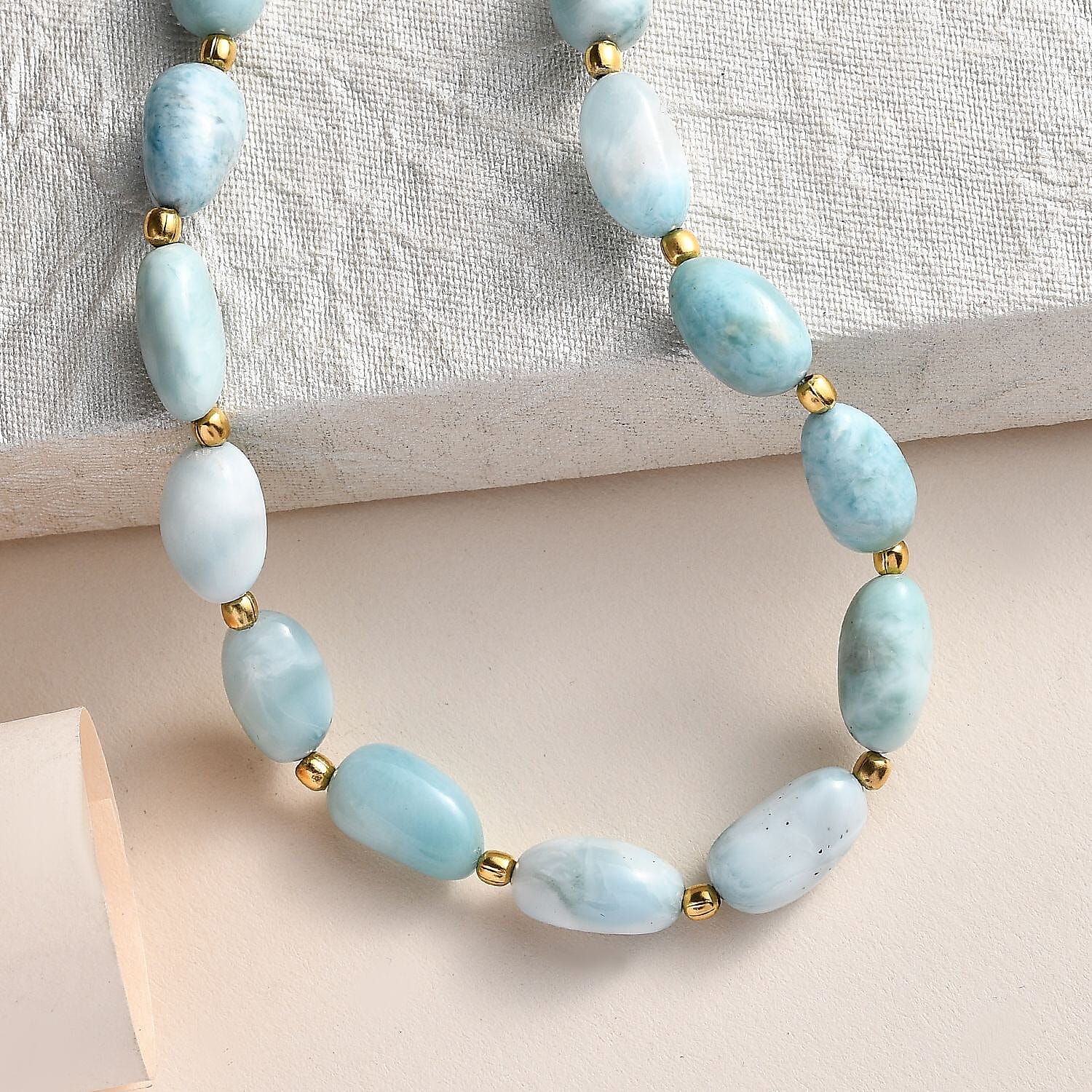 Larimar 200.00 ctw Necklace 18-20 Inches in 14K Yellow Gold Over Sterling Silver