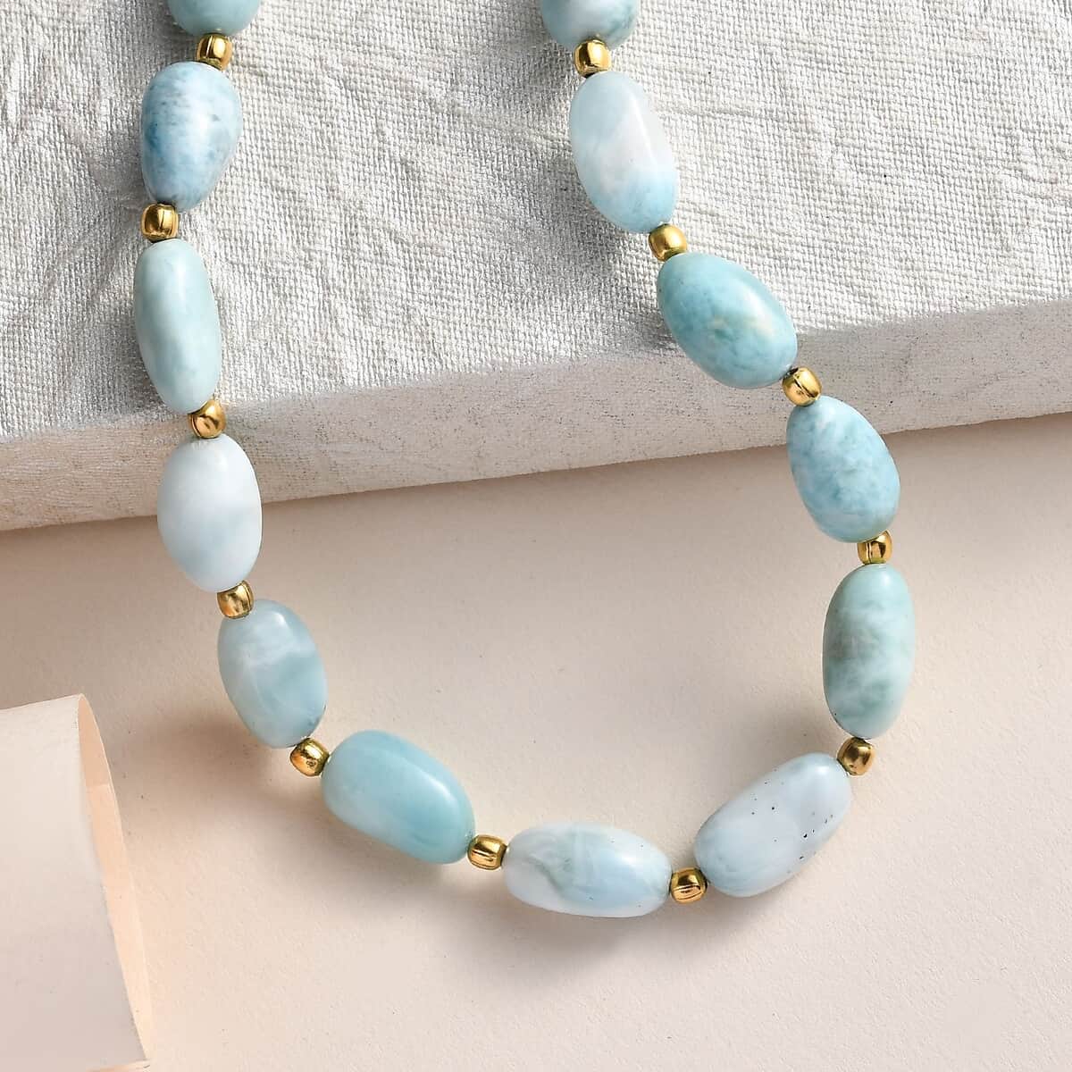 Larimar Necklace 18-20 Inches in 14K Yellow Gold Over Sterling Silver 200.00 ctw image number 1