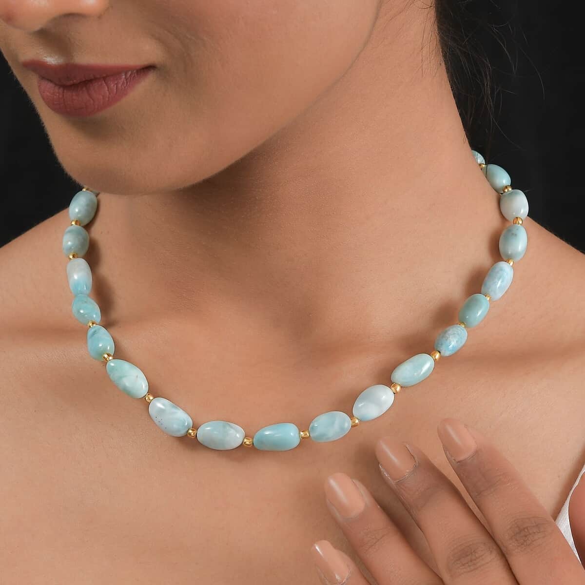 Larimar Necklace 18-20 Inches in 14K Yellow Gold Over Sterling Silver 200.00 ctw image number 2