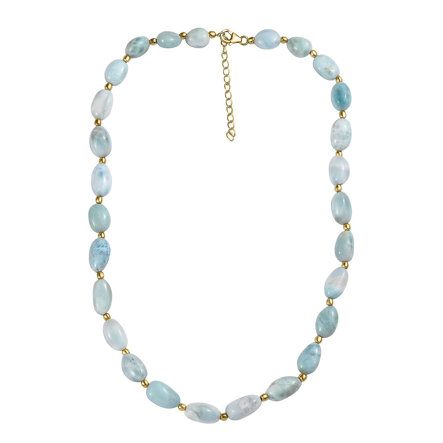 Larimar 200.00 ctw Necklace 18-20 Inches in 14K Yellow Gold Over Sterling Silver
