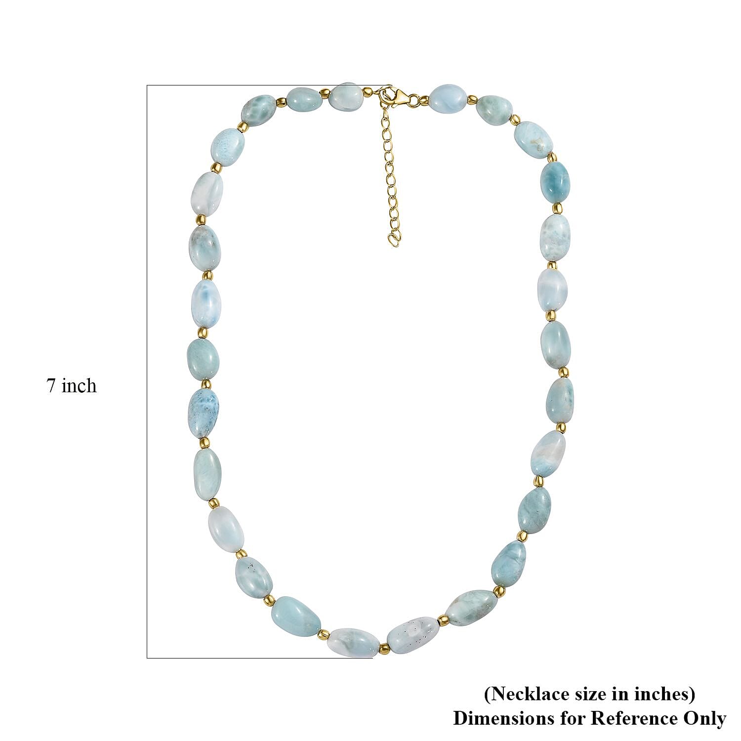 Larimar 200.00 ctw Necklace 18-20 Inches in 14K Yellow Gold Over Sterling Silver