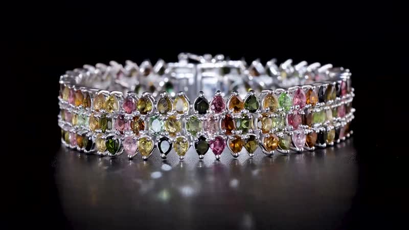 Multi-Tourmaline Carpet Bracelet in Platinum Over Sterling Silver (8.00 In) 24.40 ctw