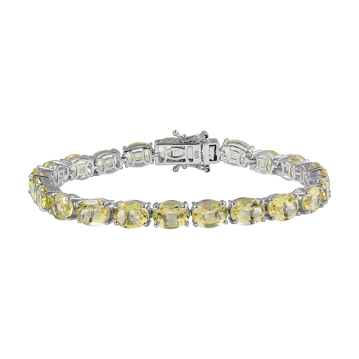 AAA Green Gold Quartz 26.45 ctw Cluster Bracelet in Rhodium Over Sterling Silver (7.5 In) (10.81 g)