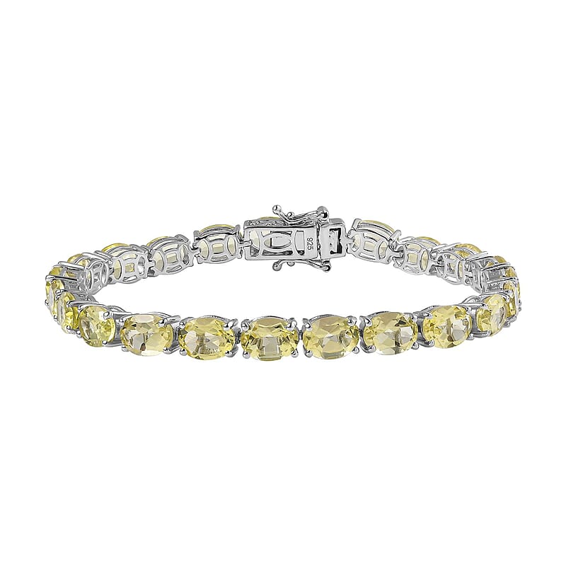 AAA Green Gold Quartz 26.45 ctw Cluster Bracelet in Rhodium Over Sterling Silver (7.5 In) (10.81 g)