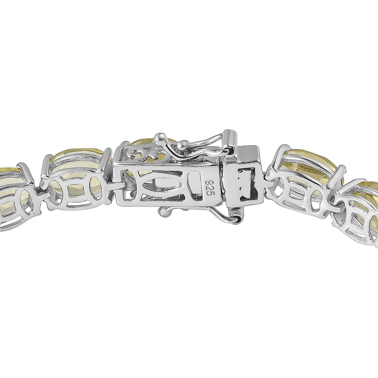AAA Green Gold Quartz 26.45 ctw Cluster Bracelet in Rhodium Over Sterling Silver (7.5 In) (10.81 g)