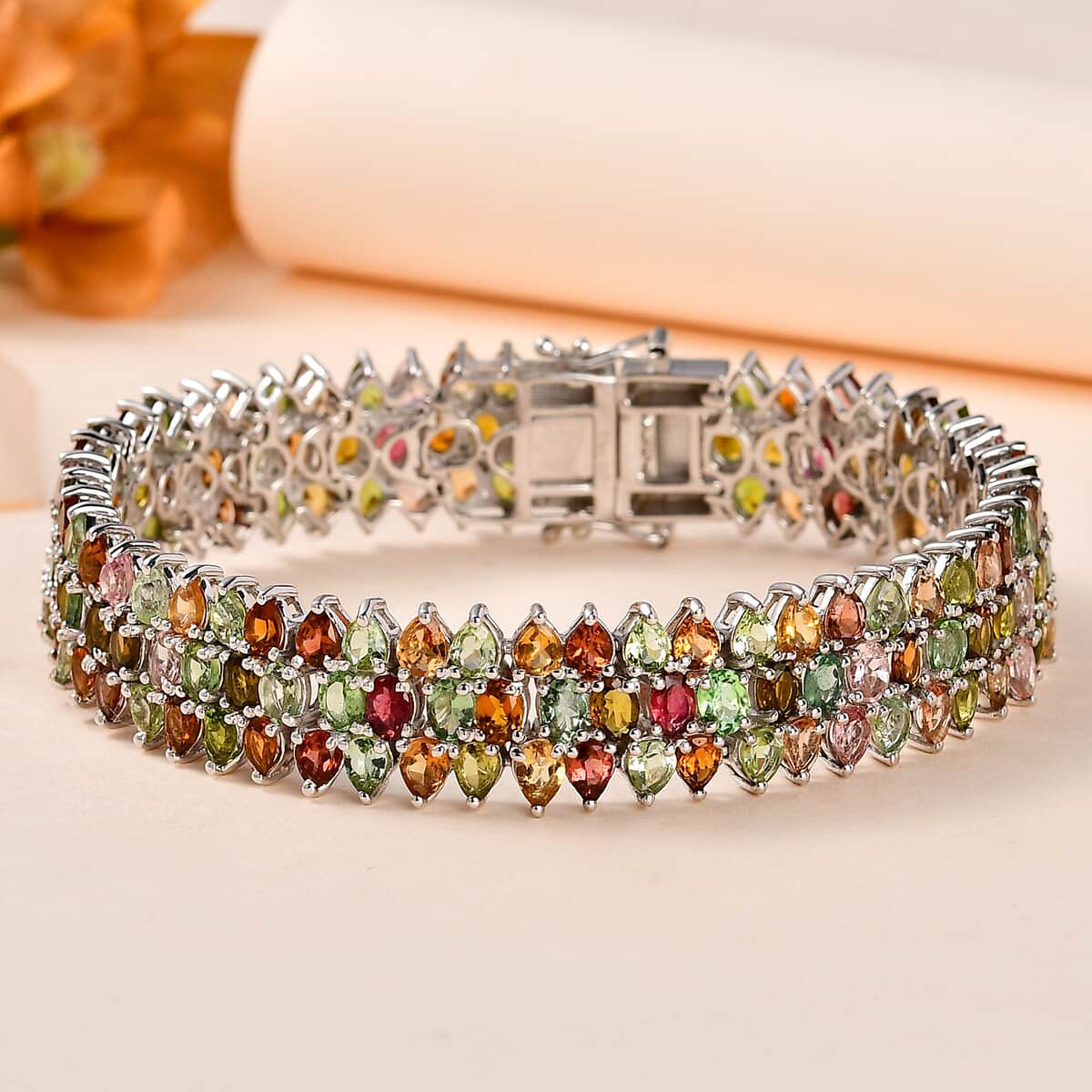 Multi-Tourmaline Garland Bracelet in Platinum Over Sterling Silver (7.25 In) 24.30 ctw image number 1