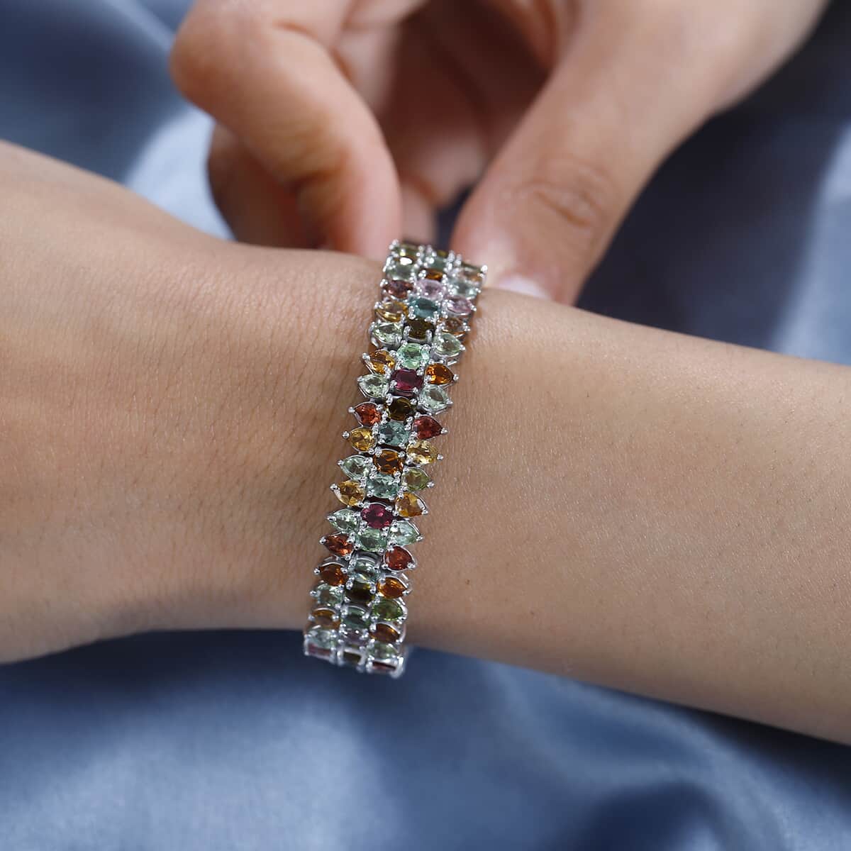 Multi-Tourmaline Garland Bracelet in Platinum Over Sterling Silver (7.25 In) 24.30 ctw image number 2