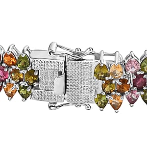 Multi-Tourmaline Garland Bracelet in Platinum Over Sterling Silver (8.00 In) 24.40 ctw