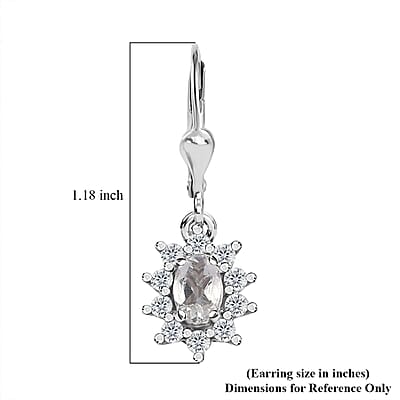 Mexican Hyalite Opal and White Zircon Sunburst Lever Back Earrings in Platinum Over Sterling Silver with Free UV Flash Light 1.65 ctw