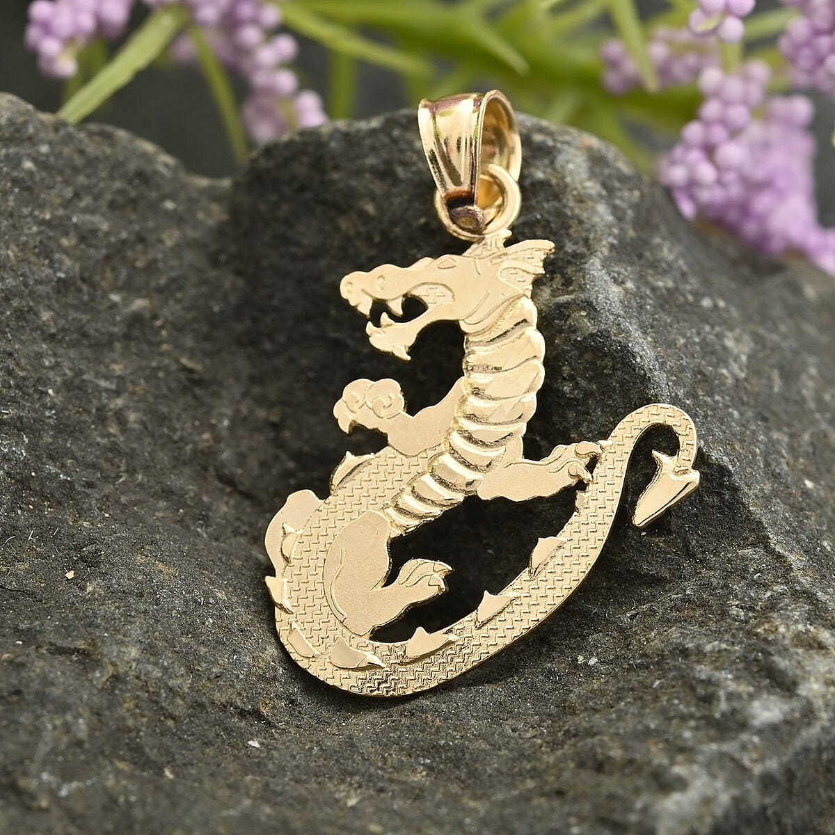 Made in America 10K Yellow Gold Dragon Pendant without Chain 0.70 Grams image number 1