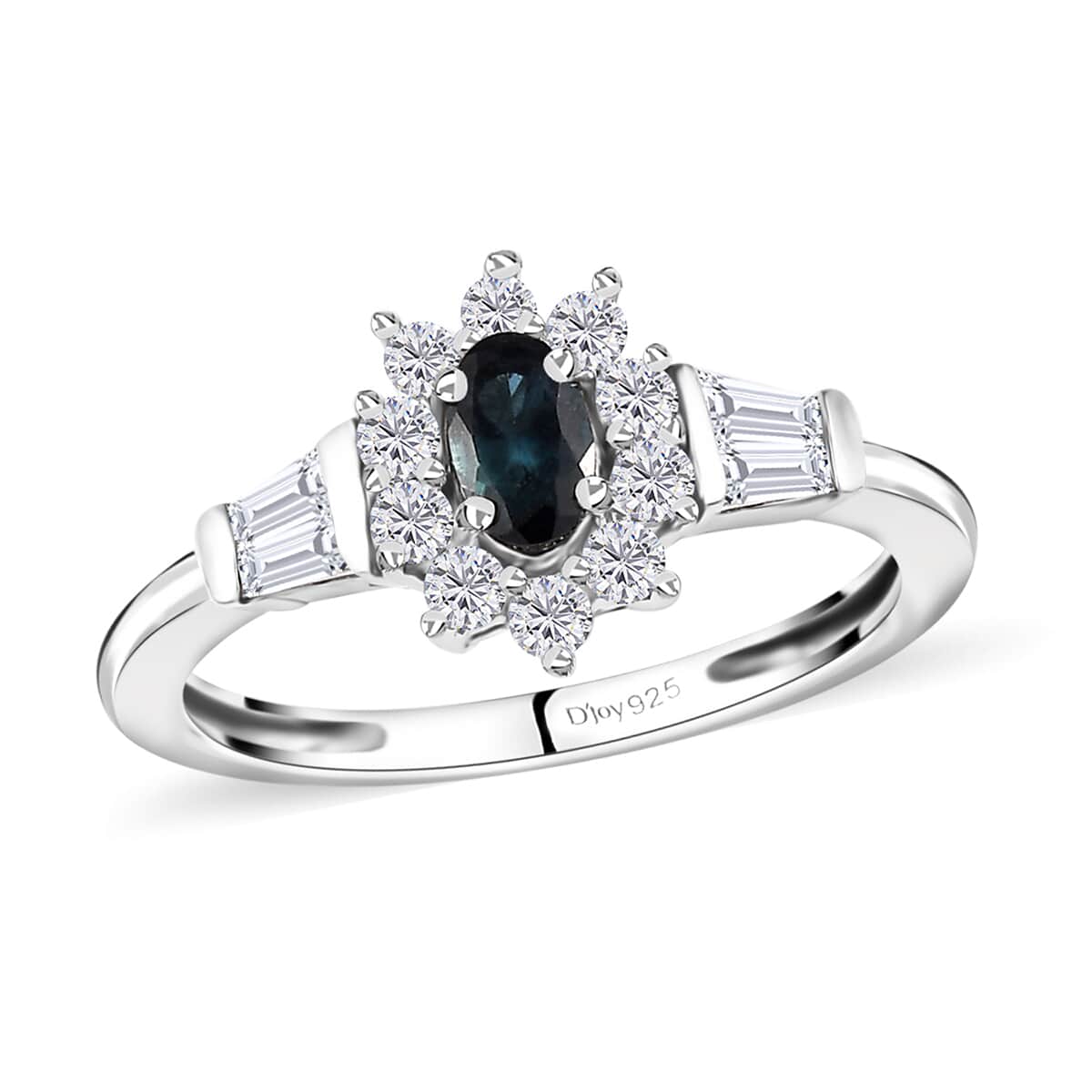 Monte Belo Indicolite and White Zircon Sunburst Ring in Platinum Over Sterling Silver (Size 10.0) 0.85 ctw image number 0