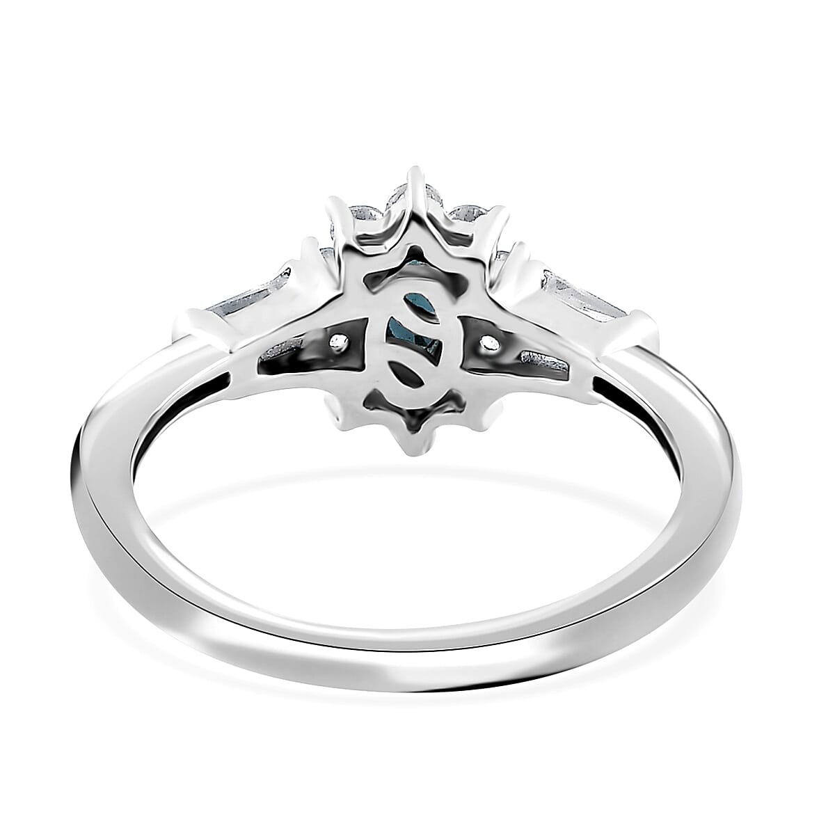Monte Belo Indicolite and White Zircon Sunburst Ring in Platinum Over Sterling Silver (Size 10.0) 0.85 ctw