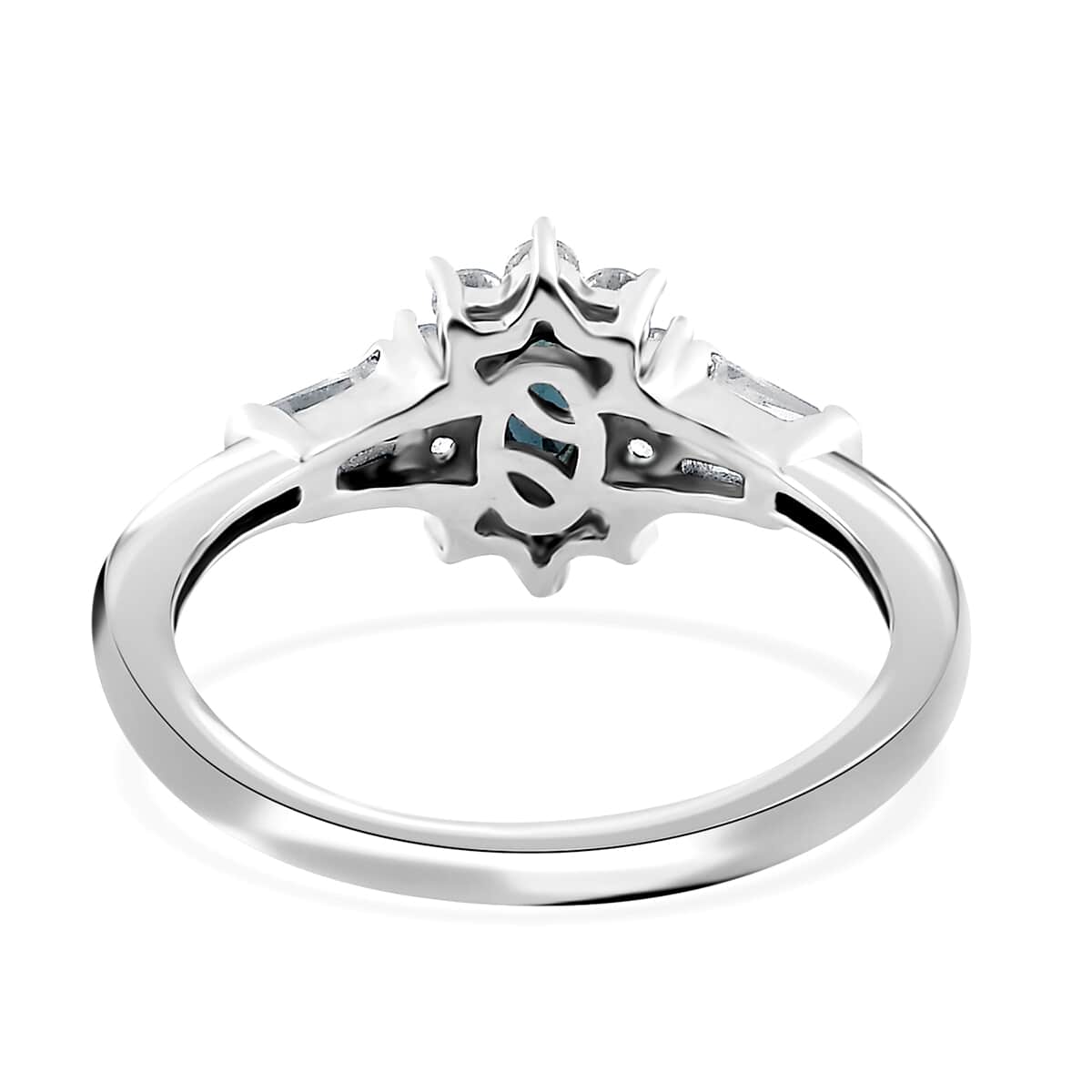 Monte Belo Indicolite and White Zircon Sunburst Ring in Platinum Over Sterling Silver (Size 10.0) 0.85 ctw image number 4