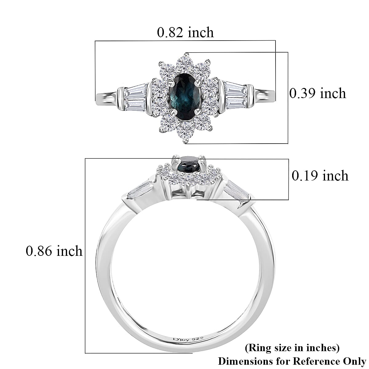 Monte Belo Indicolite and White Zircon Sunburst Ring in Platinum Over Sterling Silver (Size 10.0) 0.85 ctw