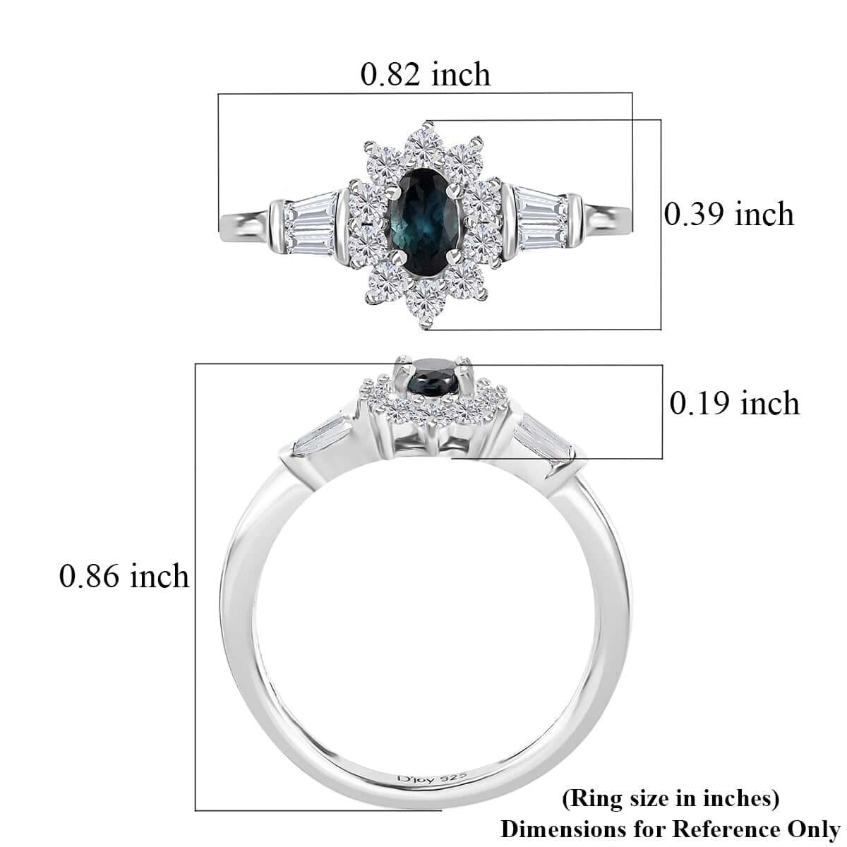 Monte Belo Indicolite and White Zircon Sunburst Ring in Platinum Over Sterling Silver (Size 10.0) 0.85 ctw image number 5