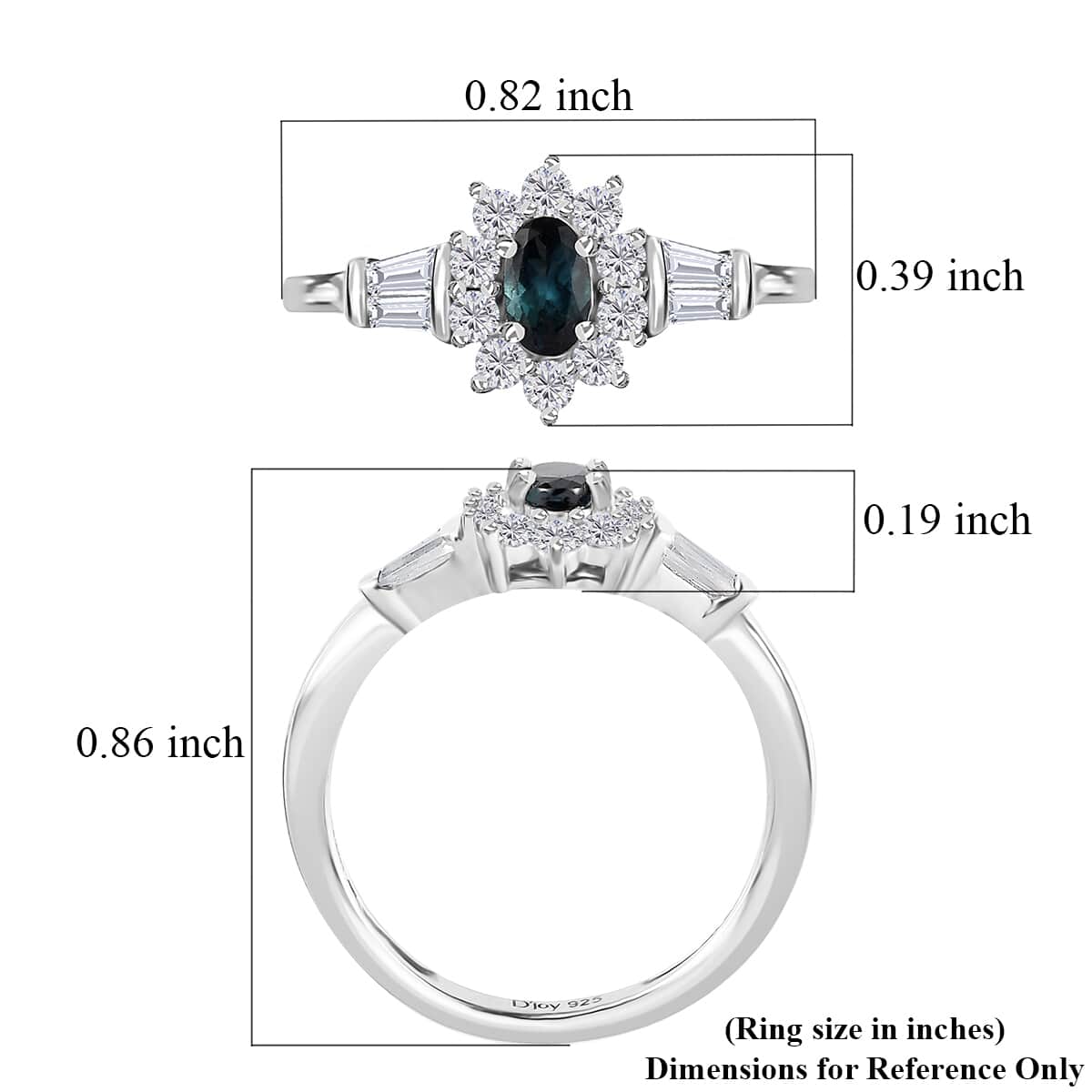 Monte Belo Indicolite and White Zircon Sunburst Ring in Platinum Over Sterling Silver (Size 5.0) 0.85 ctw image number 5