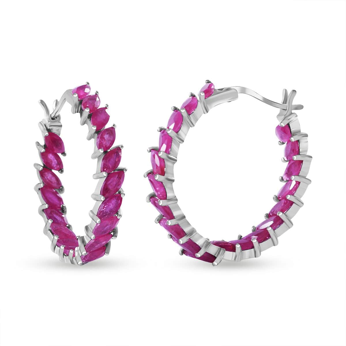 Niassa Ruby (FF) Inside Out Hoop Earrings in Platinum Over Sterling Silver 8.00 ctw image number 0