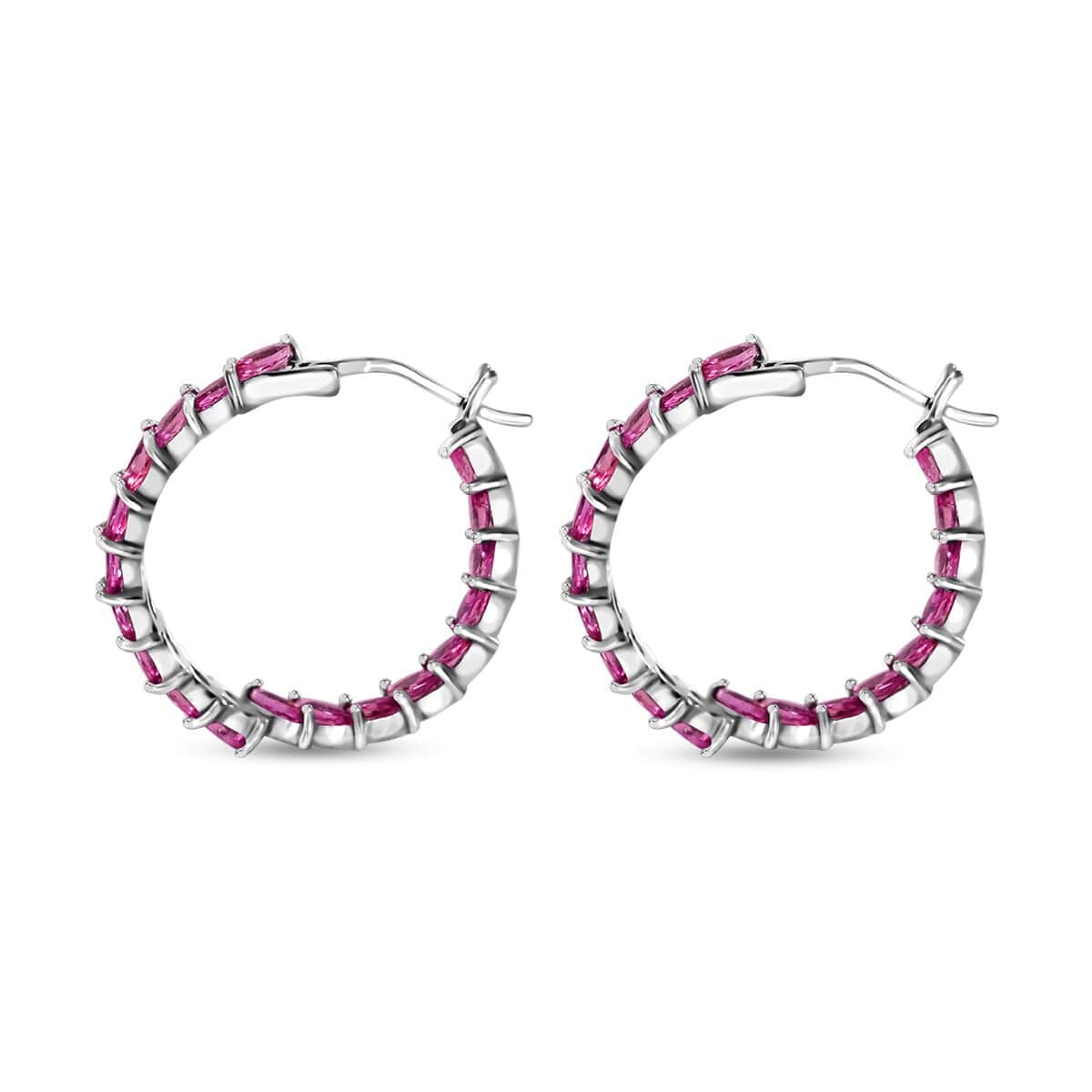 Niassa Ruby (FF) Inside Out Hoop Earrings in Platinum Over Sterling Silver 8.00 ctw image number 2