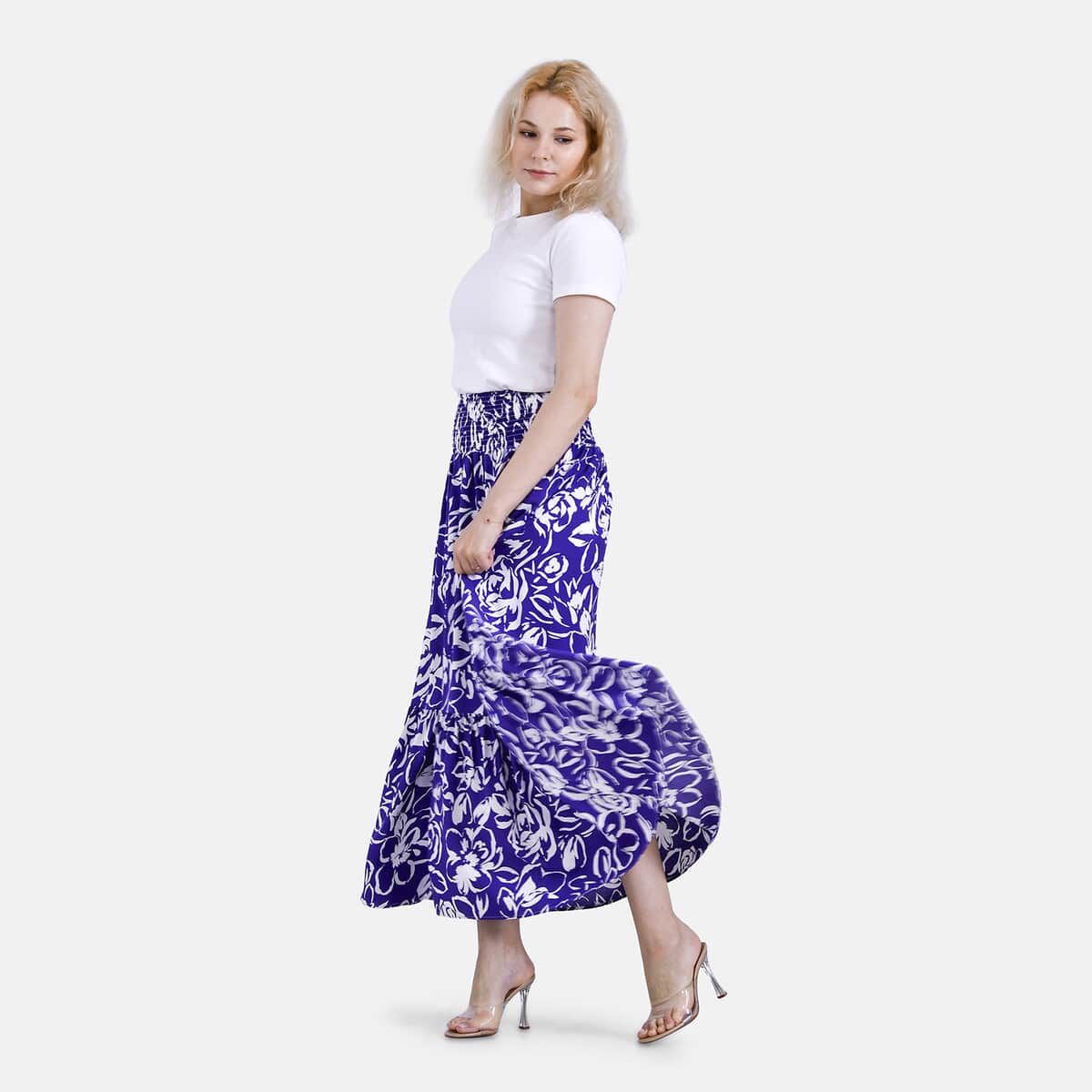 Tamsy Purple Floral Elastic Waist Maxi Skirt - One Size Fits Most image number 0