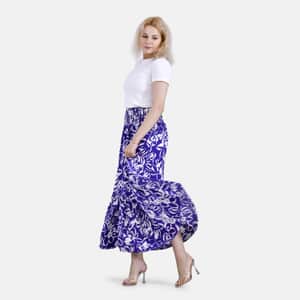 Tamsy Purple Floral Elastic Waist Maxi Skirt - One Size Fits Most