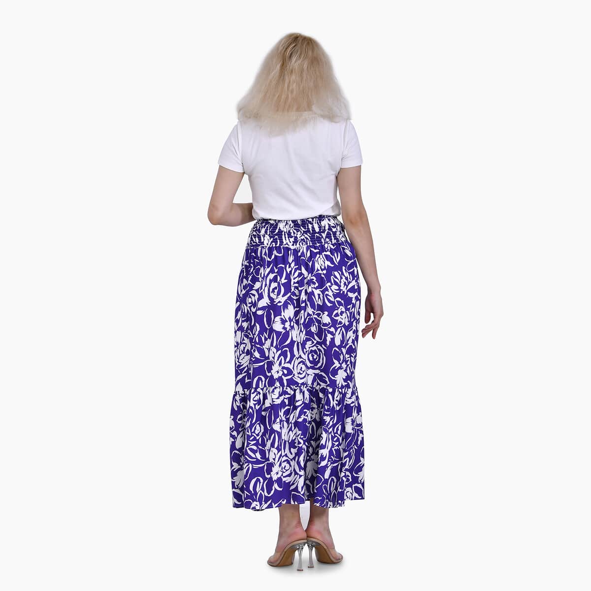 Tamsy Purple Floral Elastic Waist Maxi Skirt - One Size Fits Most image number 1