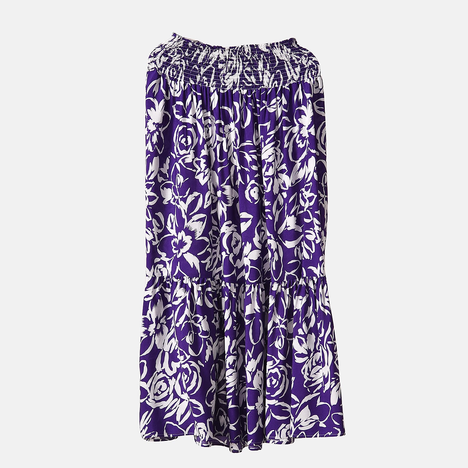Tamsy Purple Floral Elastic Waist Maxi Skirt - One Size Fits Most