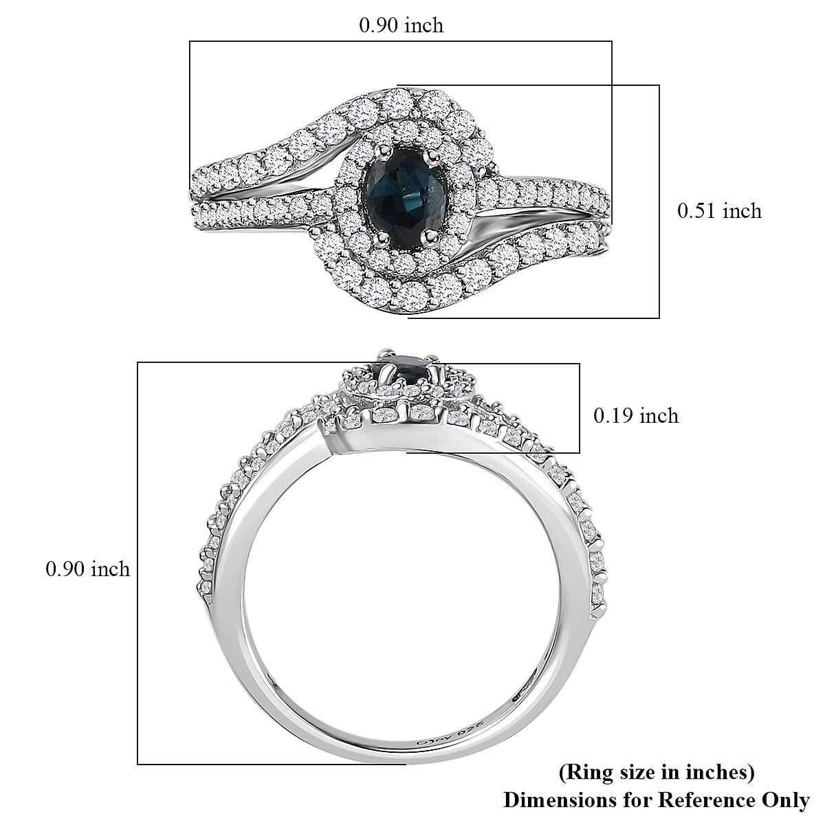 Monte Belo Indicolite and White Zircon Bypass Halo Ring in Platinum Over Sterling Silver (Size 10.0) 1.15 ctw