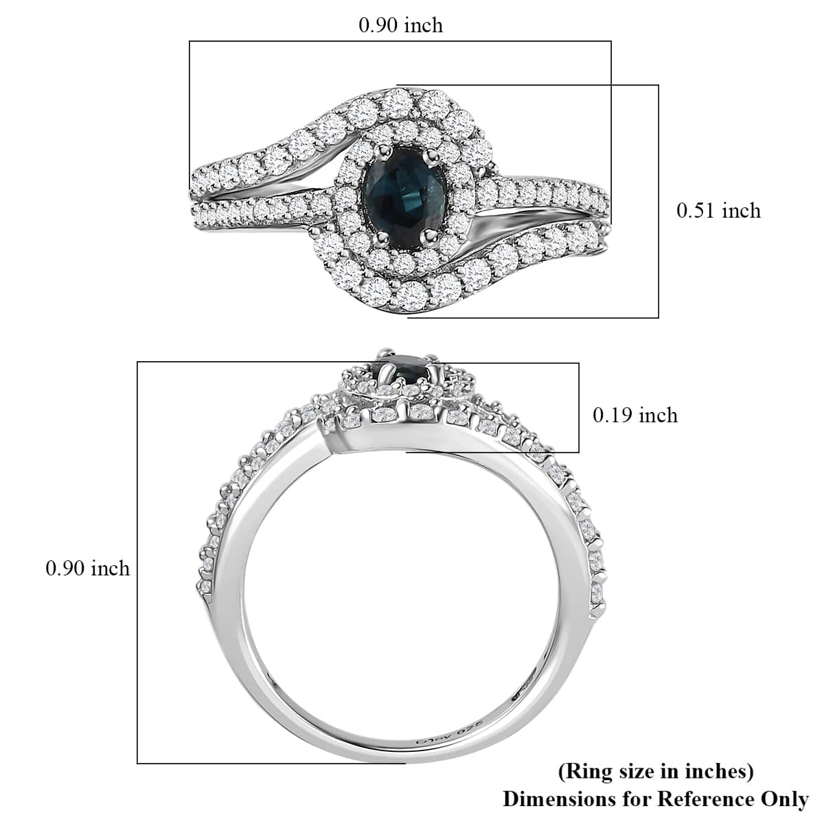 Monte Belo Indicolite and White Zircon Bypass Halo Ring in Platinum Over Sterling Silver (Size 10.0) 1.15 ctw image number 5