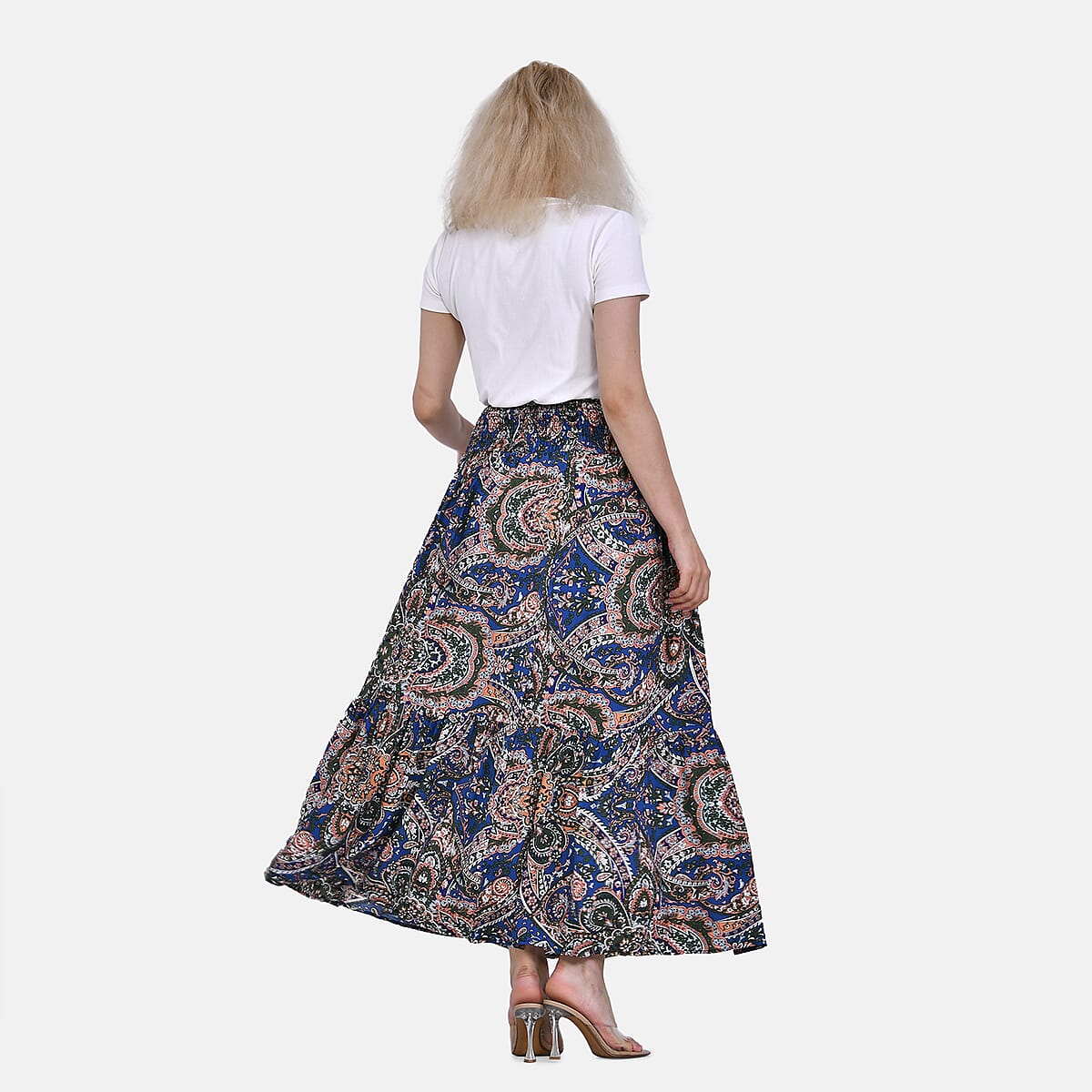 Tamsy Blue Bandana Elastic Waist Maxi Skirt - One Size Fits Most image number 1