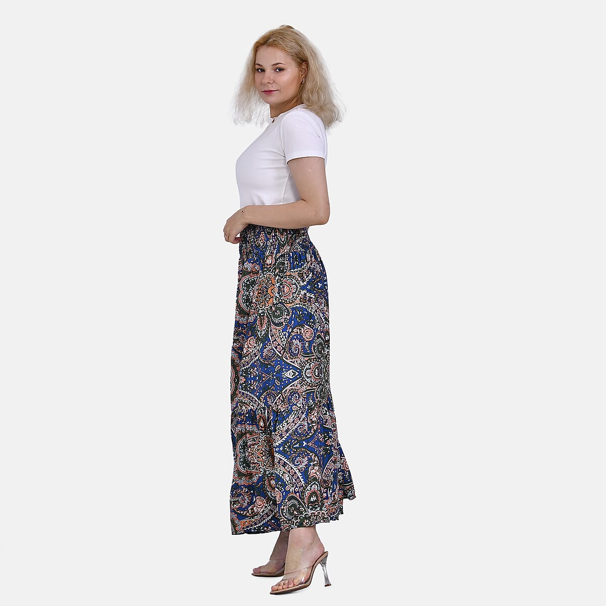 Tamsy Blue Bandana Elastic Waist Maxi Skirt - One Size Fits Most image number 2