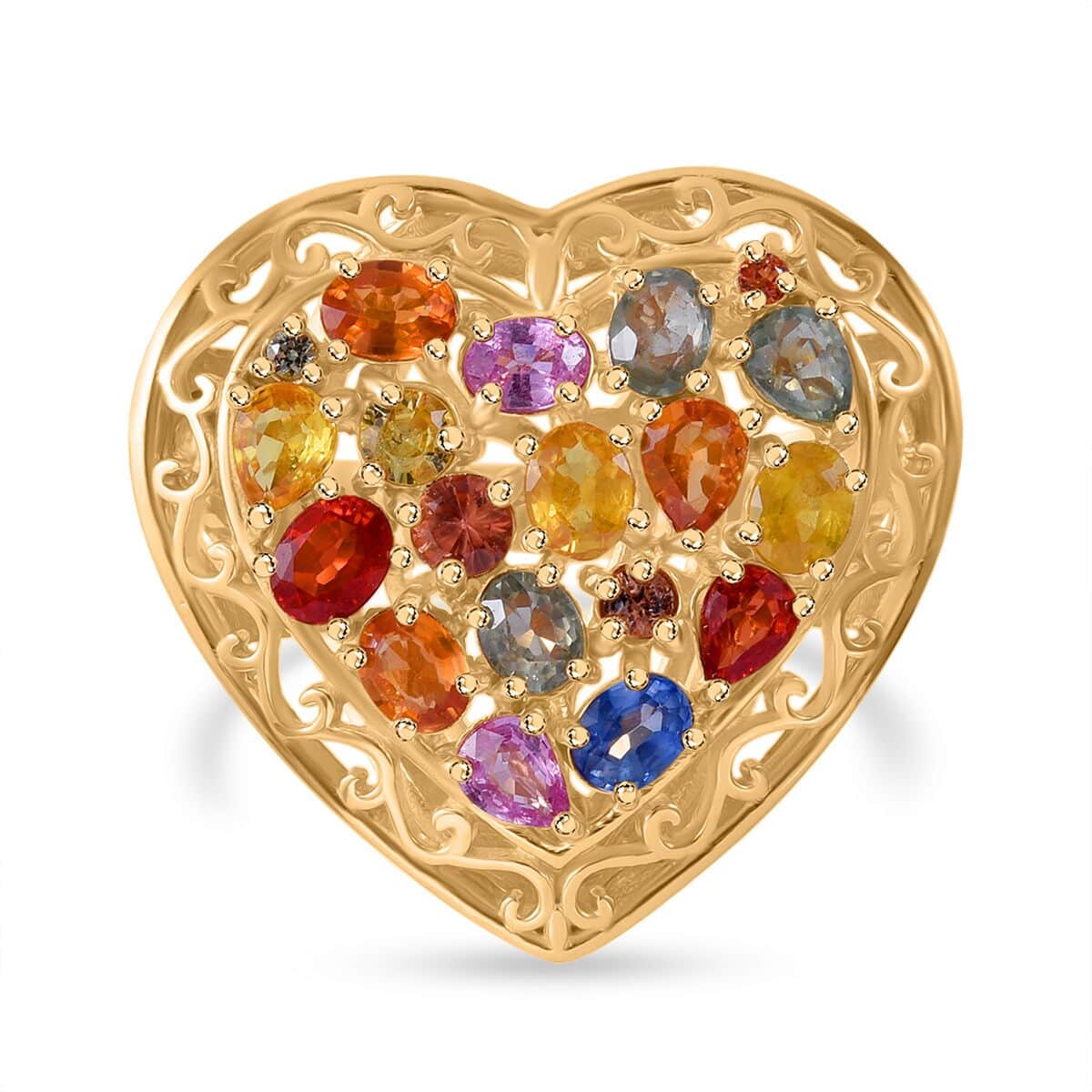 Mother’s Day Gift Rainbow Sapphire, Pink and Blue Sapphire Heart Ring in Vermeil Yellow Gold Over Sterling Silver (Size 6.0) 3.50 ctw image number 0