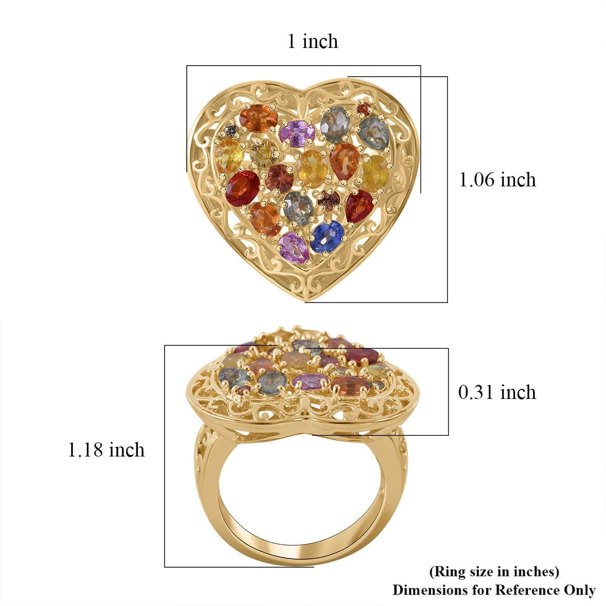 Mother’s Day Gift Rainbow Sapphire, Pink and Blue Sapphire Heart Ring in Vermeil Yellow Gold Over Sterling Silver (Size 6.0) 3.50 ctw image number 4