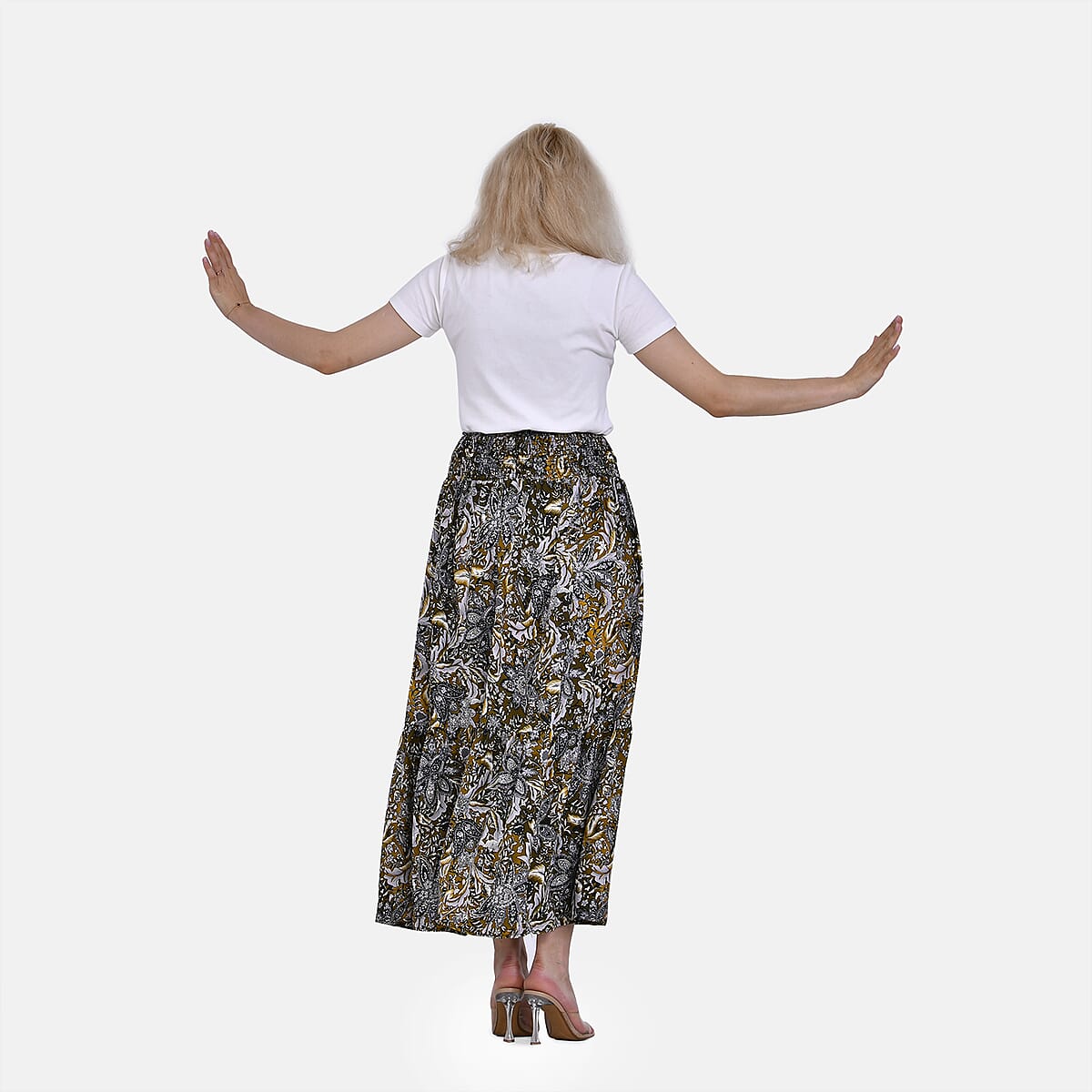 Tamsy Citrine Paisley Elastic Waist Maxi Skirt - One Size Fits Most image number 1