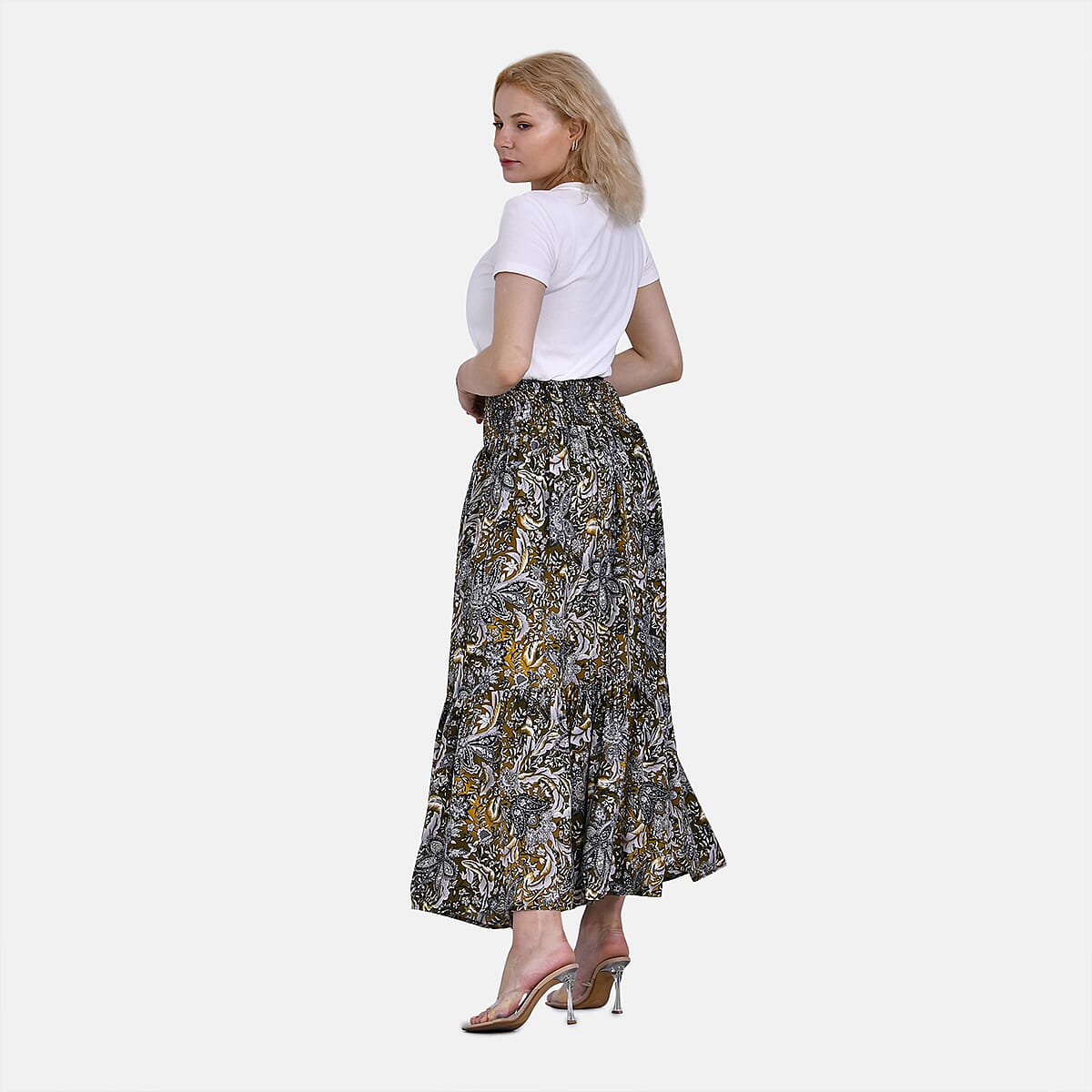 Tamsy Citrine Paisley Elastic Waist Maxi Skirt - One Size Fits Most image number 2