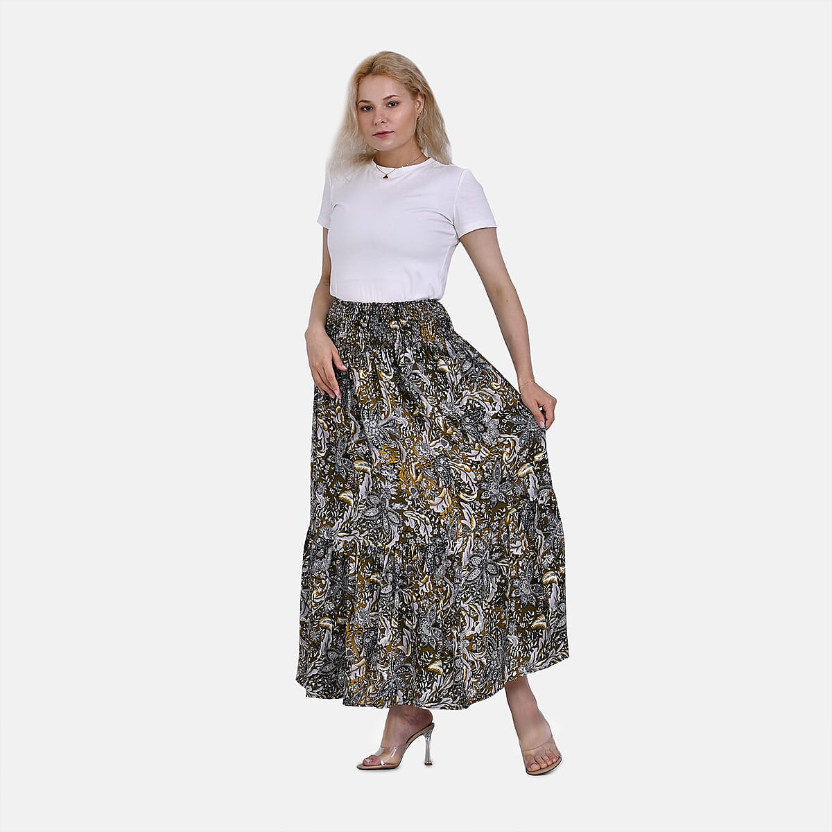 Tamsy Citrine Paisley Elastic Waist Maxi Skirt - One Size Fits Most image number 3