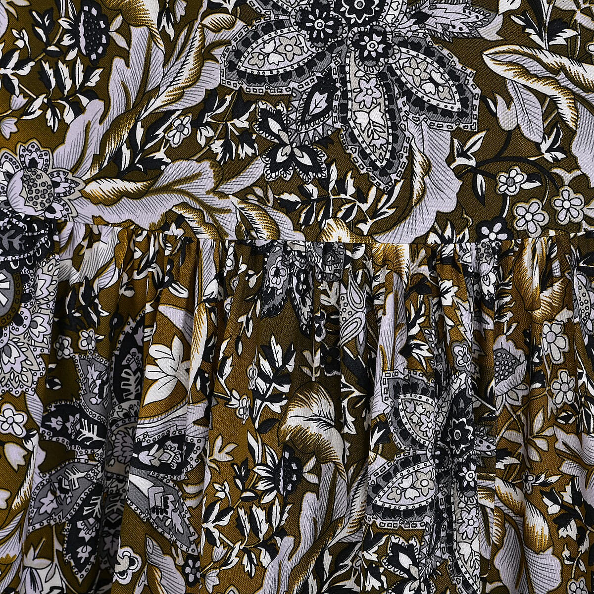 Tamsy Citrine Paisley Elastic Waist Maxi Skirt - One Size Fits Most image number 5