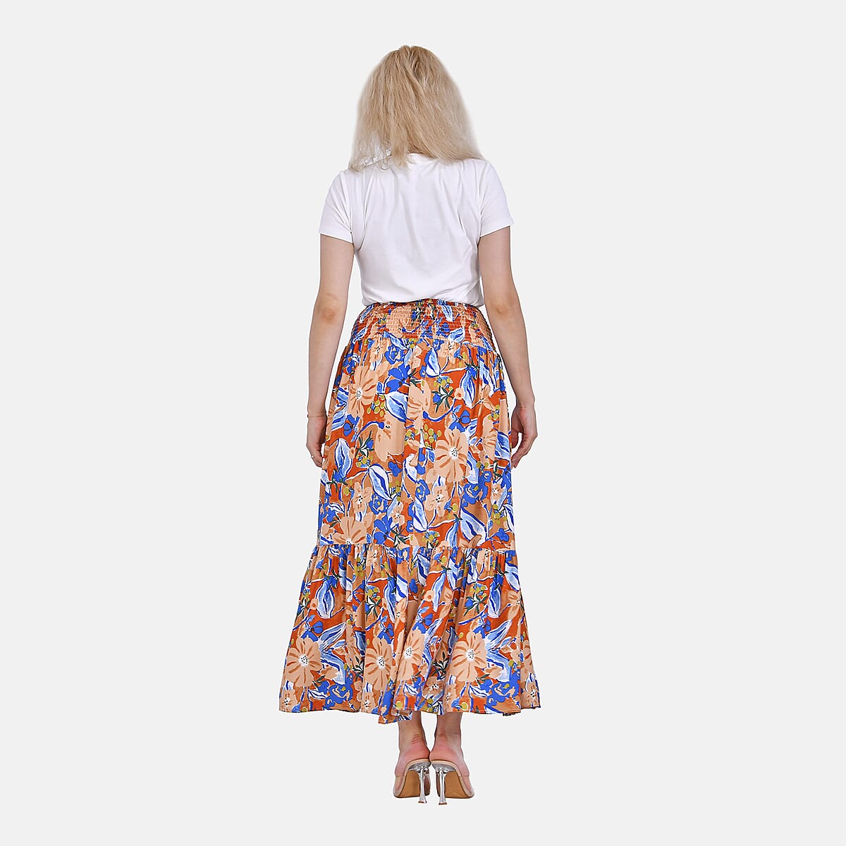 Tamsy Multi Color Floral Elastic Waist Maxi Skirt - One Size Fits Most image number 1
