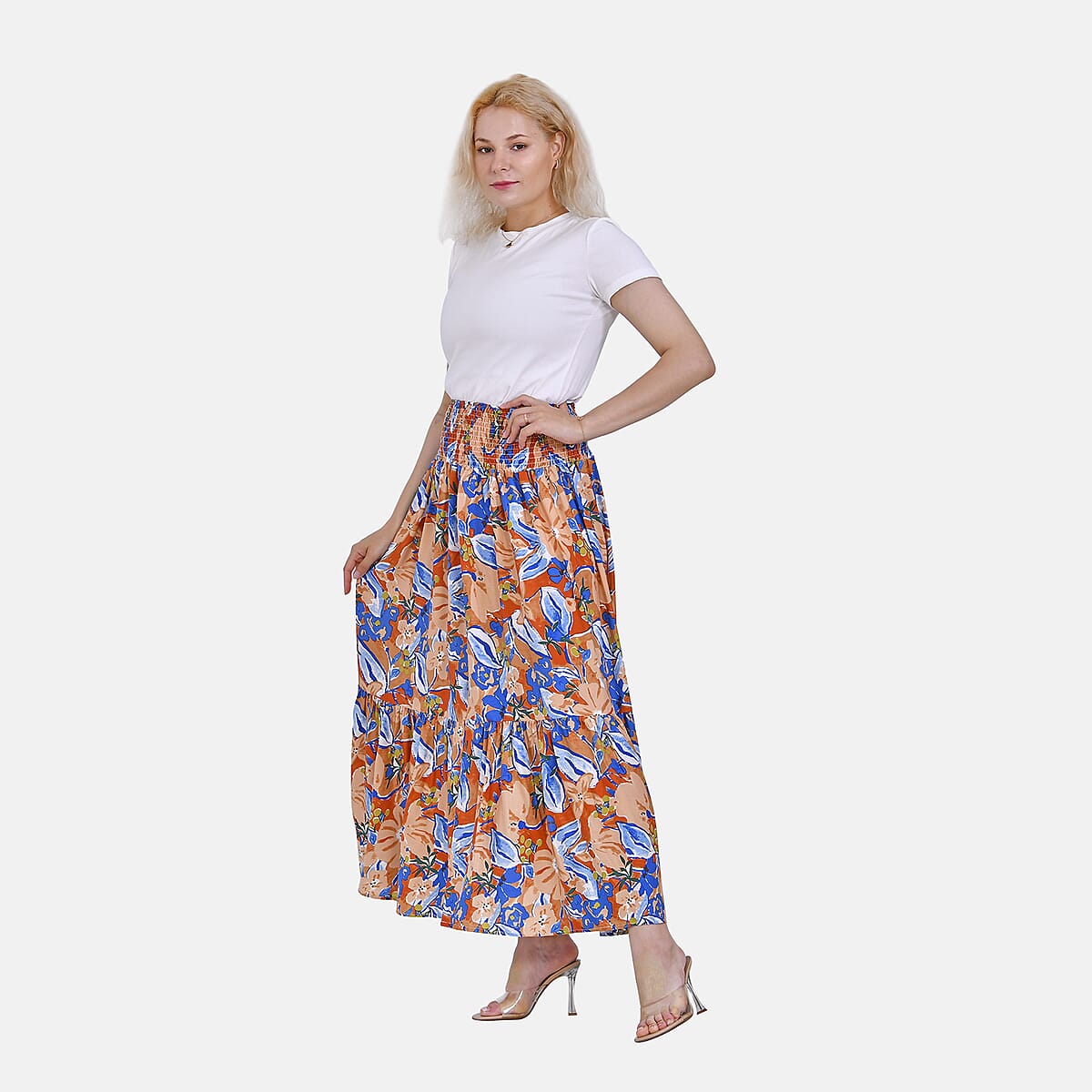 Tamsy Multi Color Floral Elastic Waist Maxi Skirt - One Size Fits Most image number 2