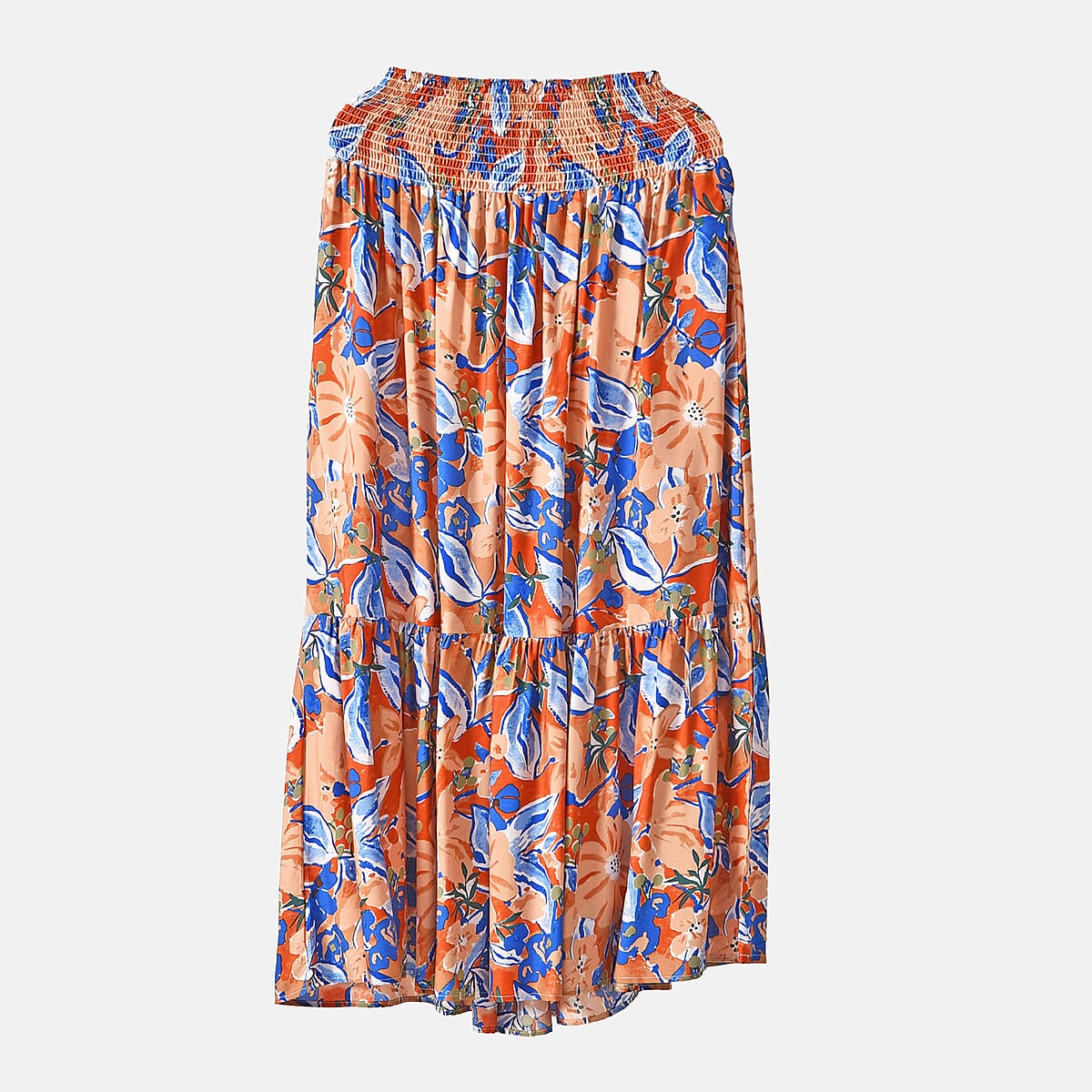 Tamsy Multi Color Floral Elastic Waist Maxi Skirt - One Size Fits Most image number 6