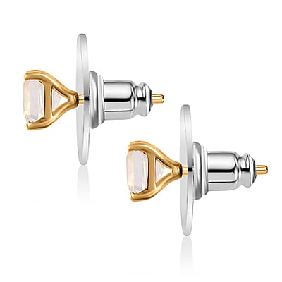 Asscher Cut Mexican Hyalite Opal 1.00 ctw Solitaire Stud Earrings in Vermeil Yellow Gold Over Sterling Silver with Free UV Flash Light