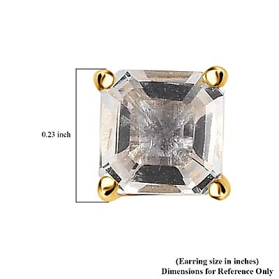 Asscher Cut Mexican Hyalite Opal 1.00 ctw Solitaire Stud Earrings in Vermeil Yellow Gold Over Sterling Silver with Free UV Flash Light