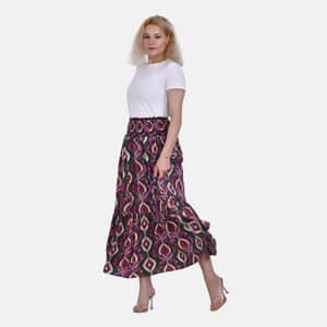 Tamsy Green Abstract Elastic Waist Maxi Skirt - One Size Fits Most