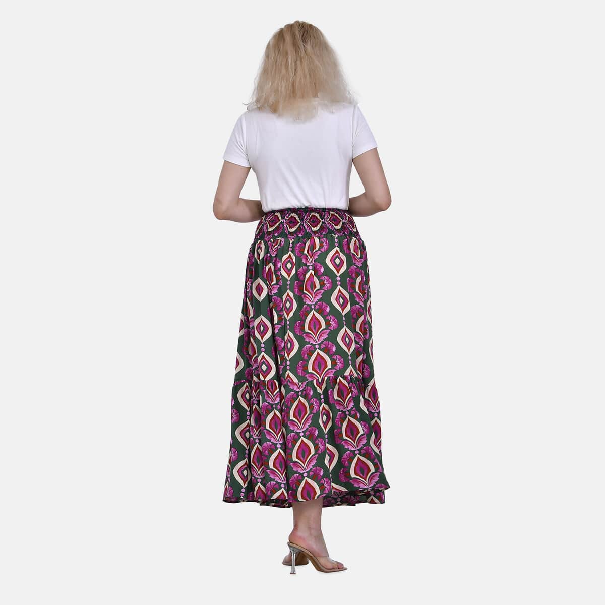 Tamsy Green Abstract Elastic Waist Maxi Skirt - One Size Fits Most image number 1