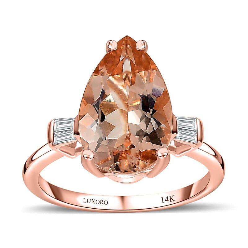 Certified & Appraised Luxoro 14K Rose Gold AAA Marropino Morganite, Diamond (G-H, I1) (0.17 cts) Ring (Size 10.0) 3.90 ctw
