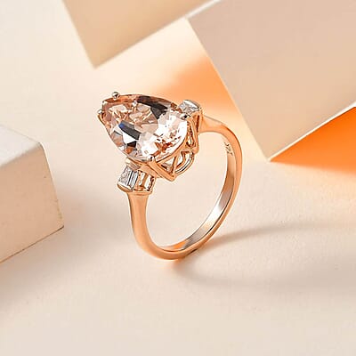 Certified & Appraised Luxoro 14K Rose Gold AAA Marropino Morganite, Diamond (G-H, I1) (0.17 cts) Ring (Size 10.0) 3.90 ctw