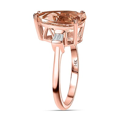 Certified & Appraised Luxoro 14K Rose Gold AAA Marropino Morganite, Diamond (G-H, I1) (0.17 cts) Ring (Size 10.0) 3.90 ctw