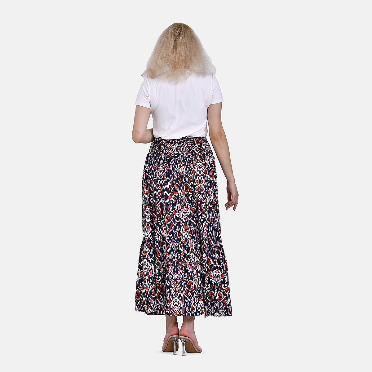 Tamsy Navy Abstract Elastic Waist Maxi Skirt - One Size Fits Most image number 1