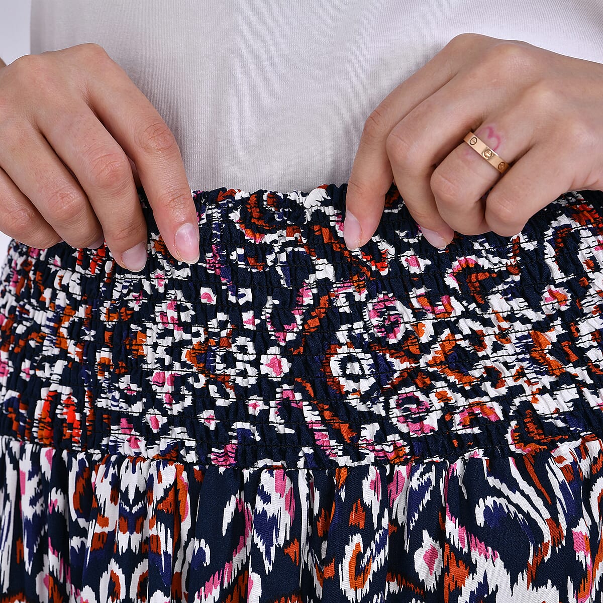 Tamsy Navy Abstract Elastic Waist Maxi Skirt - One Size Fits Most image number 4